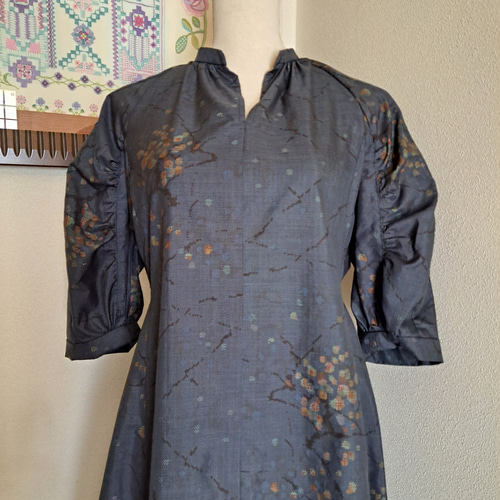 ☆ 着物リメイク/大島紬/7マルキ/ピボットスリープ/正絹/ワンピース