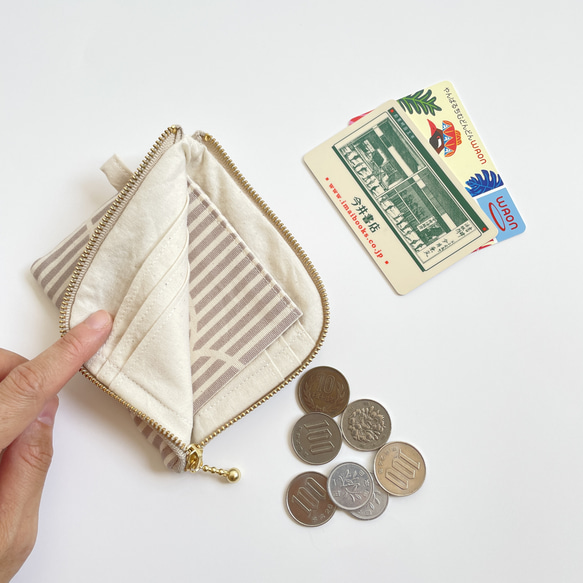 グレーストライプ　L字ファスナーコンパクト財布 3枚目の画像