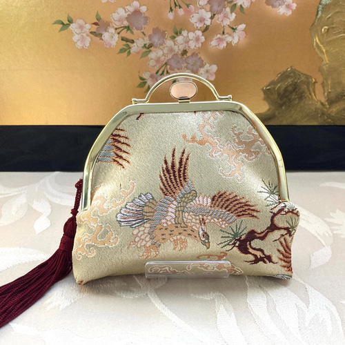 京都西陣織] 美しい鷹の文様の小物入れ Sサイズ がま口 あまてる