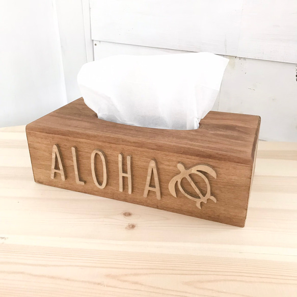 ウッドティッシュボックス ハワイアンティッシュケース ウミガメのティッシュカバー 木製ティッシュ入れ ティッシュ収納 1枚目の画像