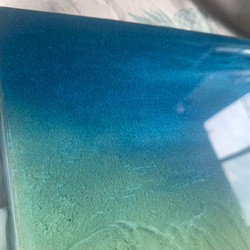 優しく透き通るブルーとエメラルドグリーンの海 3層波 穏やかな気分になれる スクウェアオーシャンレジンアート　.2 8枚目の画像