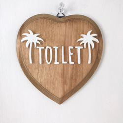 木製トイレプレート ヤシの木のトイレ看板 ウッドプレート ハワイアントイレ案内板 かわいいお手洗い看板 1枚目の画像