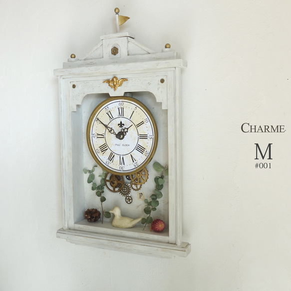 【送料無料】CHARME*M Ⅰ(シャルム*M#001）シャビーシックな掛け時計 Mサイズ　アンティーク風　レトロ 2枚目の画像