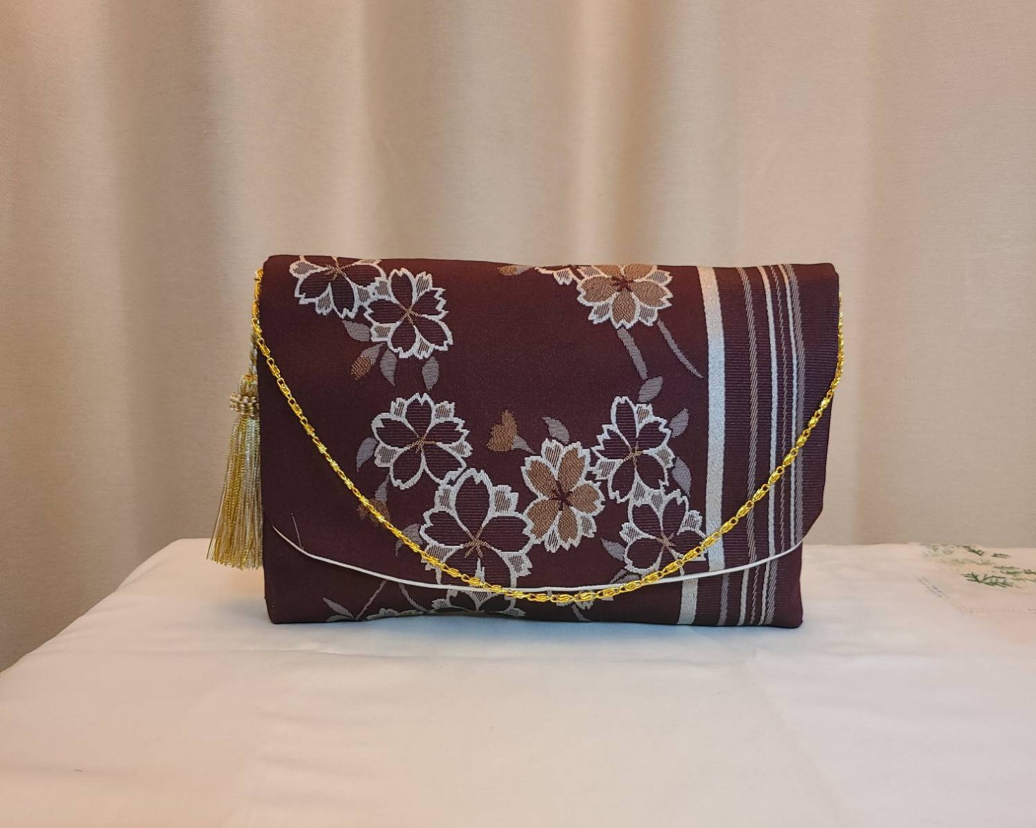 【Creema限定♡母の日】和風桜模様アンティーク着物帯の2waysクラッチバッグ