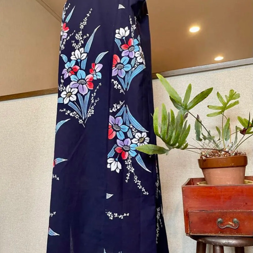 春夏 浴衣 着物リメイク 昭和 花柄浴衣 ノースリーブワンピース