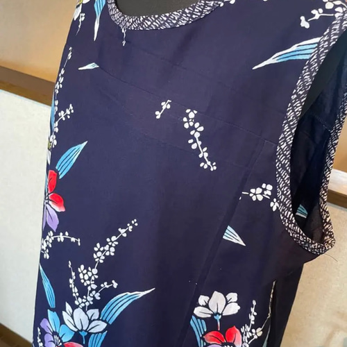春夏 浴衣 着物リメイク 昭和 花柄浴衣 ノースリーブワンピース