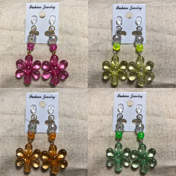 キッズイヤリング2個セット フラワー 花 キッズアクセサリー 2点セット 2枚目の画像