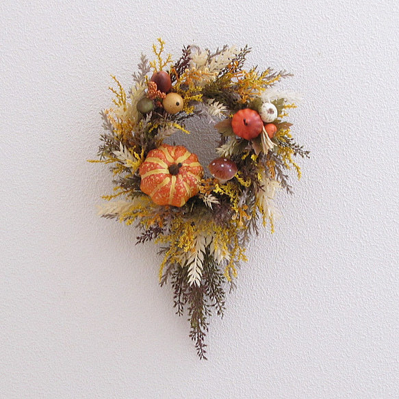 秋・ハロウィン　パンプキン・木の実・きのこ入りキャスケードリース　cmwhaw019 3枚目の画像