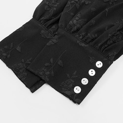 黑色 木耳花邊領復古洋裝 精緻浮雕面料 法式宮廷風連身裙 第5張的照片