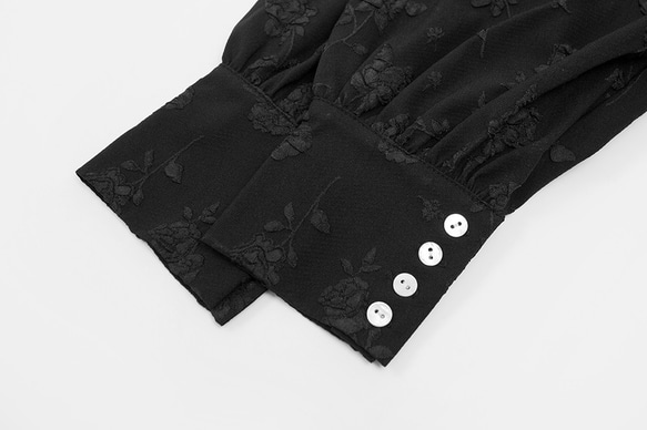黑色 木耳花邊領復古洋裝 精緻浮雕面料 法式宮廷風連身裙 第5張的照片