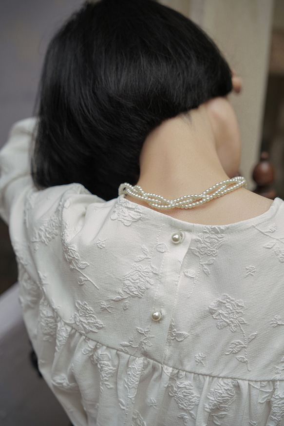 白色 含項鏈 立體花花法式少女洋裝 含腰帶 木耳花邊寬鬆連衣裙 秋裝裙子 第15張的照片