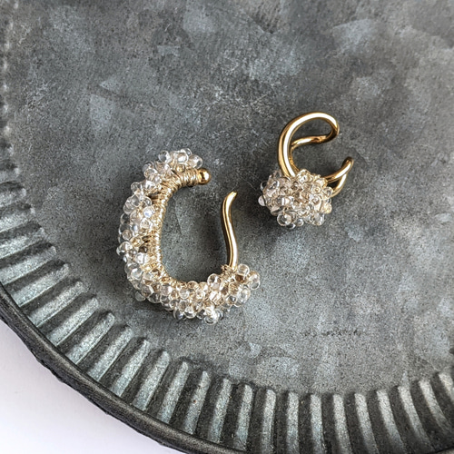 クリア つぶつぶビーズのボリュームイヤーカフ 2個set イヤーカフ