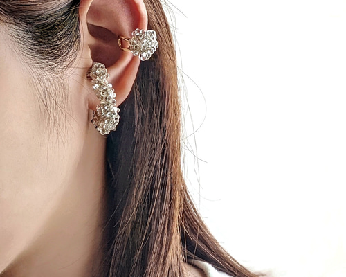 クリア つぶつぶビーズのボリュームイヤーカフ 2個set イヤーカフ