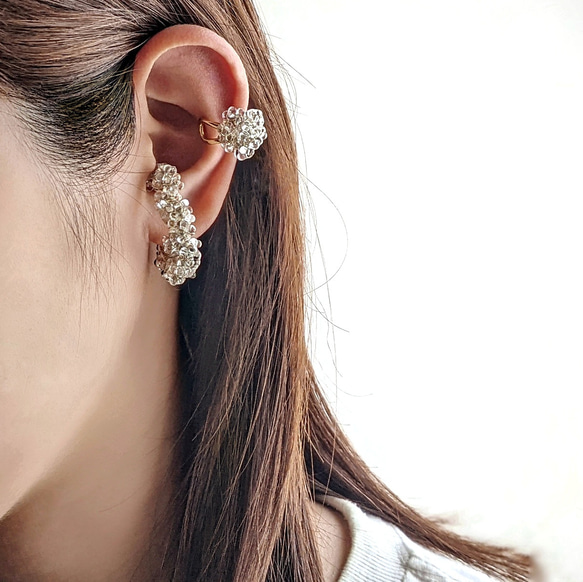 クリア つぶつぶビーズのボリュームイヤーカフ 2個set イヤーカフ