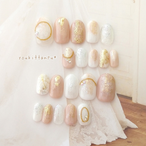 即日発送／ネイルチップ 20枚セット 採寸不要 現品＊ふんわりブラウン