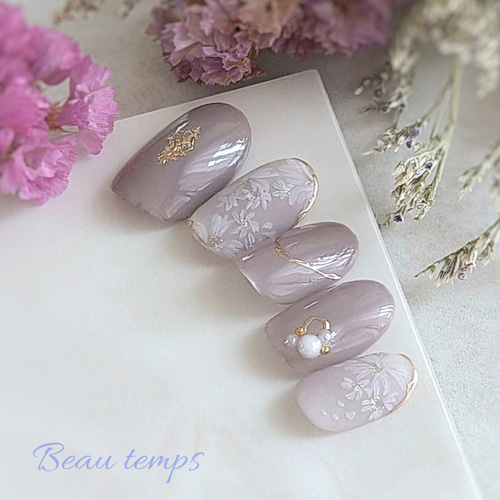 グレージュ フラワー ネイルチップ 楽天市場】ジェルネイルチップ 付け爪 つけ爪 グレージュフラワー