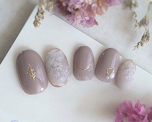 ネイルチップ ニュアンスネイル 花 フラワー フルオーダーネイル オーダーネイル ニュアンスネイル フラワーネイル デザインネイル ネイルチップ