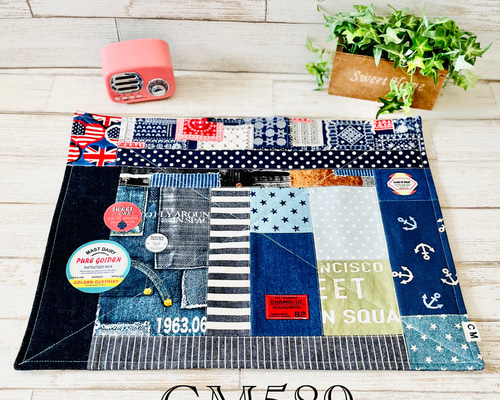 カフェマット 犬 カフェマット 犬 男前 ジャンクパッチワーク 【1点物