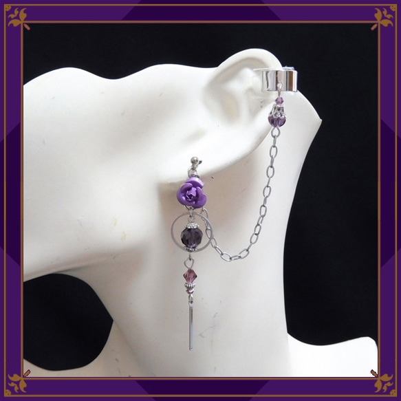 薔薇 バラ ローズ 銀 シルバー 紫 パープル ピアス イヤリング