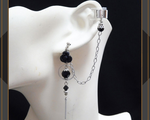 【新作】薔薇あみあみ転写模様ピアス　イヤリング〜black〜 fit=scale-down,w=1200