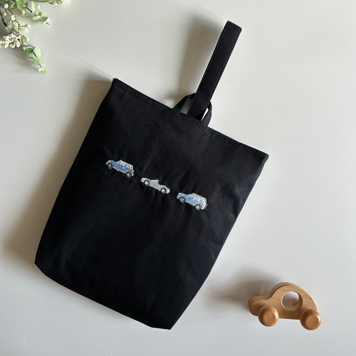 ネイビー・2点セット】サイズ選択可・車の刺繍・レッスンバッグ
