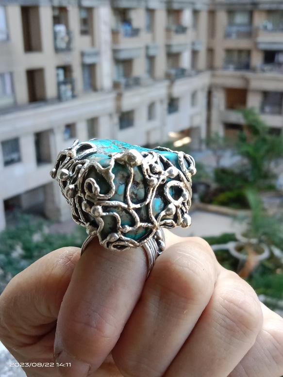 綠松石手工銀戒 純銀戒指 ~ 「Cloud」 ~Turquoise Silver Ring 第13張的照片