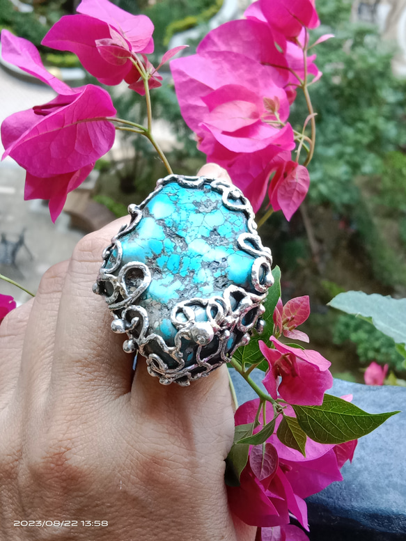 綠松石手工銀戒 純銀戒指 ~ 「Cloud」 ~Turquoise Silver Ring 第17張的照片