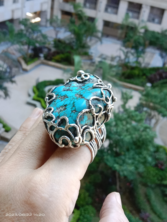 綠松石手工銀戒 純銀戒指 ~ 「Cloud」 ~Turquoise Silver Ring 第5張的照片