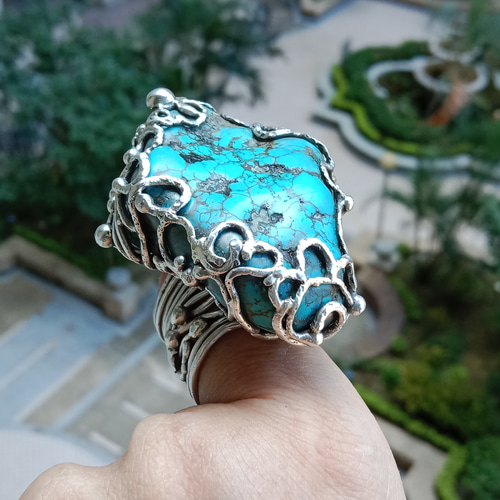 ターコイズハンドメイドシルバーリングスターリングシルバーリング 