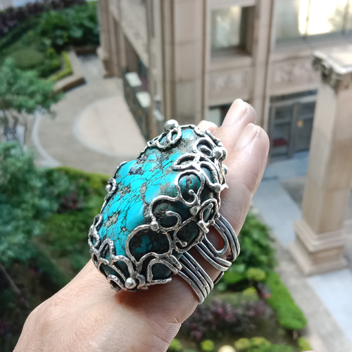 ターコイズハンドメイドシルバーリングスターリングシルバーリング 