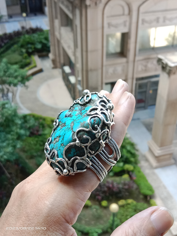 綠松石手工銀戒 純銀戒指 ~ 「Cloud」 ~Turquoise Silver Ring 第10張的照片