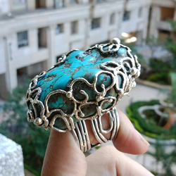 綠松石手工銀戒 純銀戒指 ~ 「Cloud」 ~Turquoise Silver Ring 第2張的照片