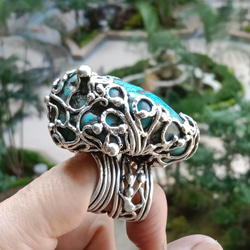 綠松石手工銀戒 純銀戒指 ~ 「Cloud」 ~Turquoise Silver Ring 第16張的照片