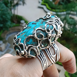 綠松石手工銀戒 純銀戒指 ~ 「Cloud」 ~Turquoise Silver Ring 第18張的照片