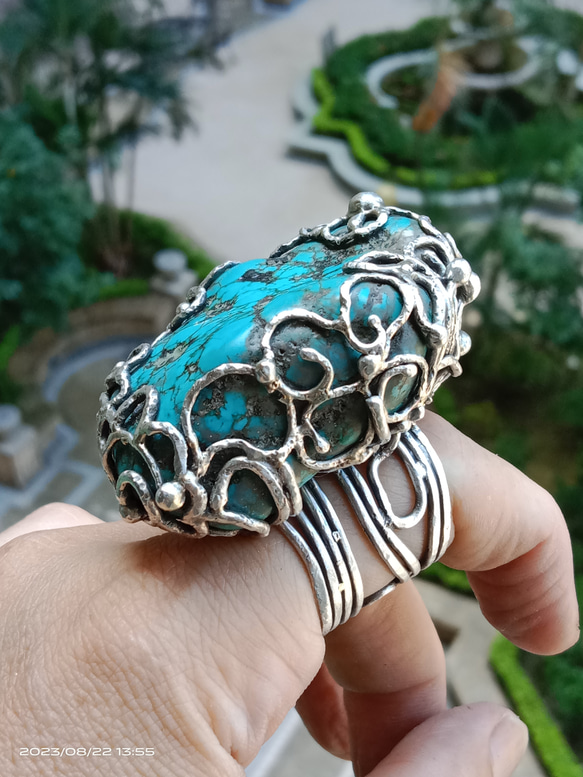 綠松石手工銀戒 純銀戒指 ~ 「Cloud」 ~Turquoise Silver Ring 第18張的照片