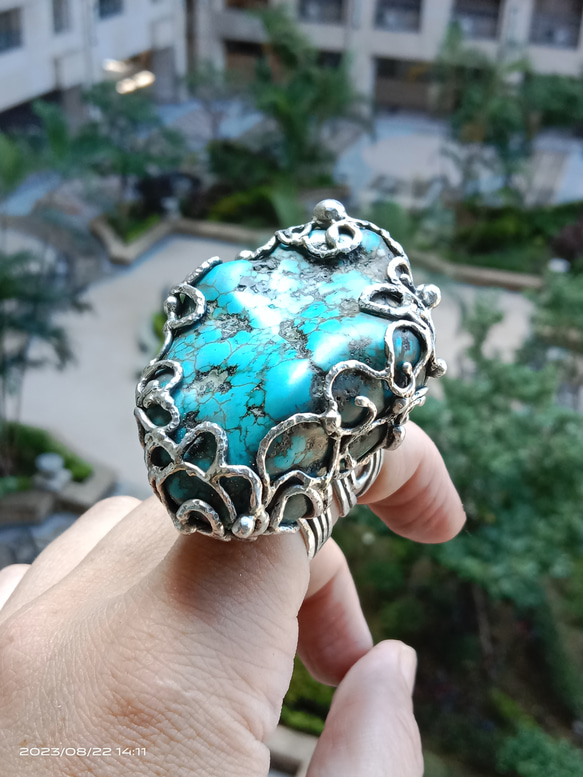 綠松石手工銀戒 純銀戒指 ~ 「Cloud」 ~Turquoise Silver Ring 第12張的照片