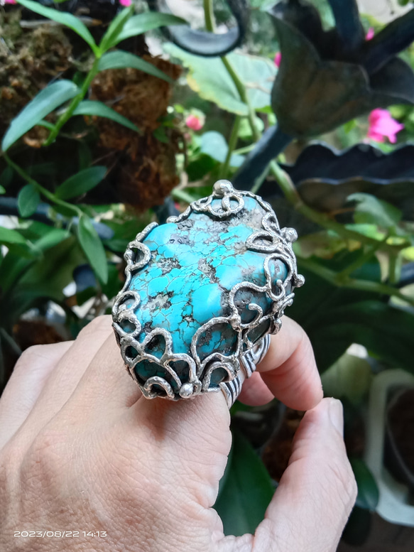 綠松石手工銀戒 純銀戒指 ~ 「Cloud」 ~Turquoise Silver Ring 第7張的照片