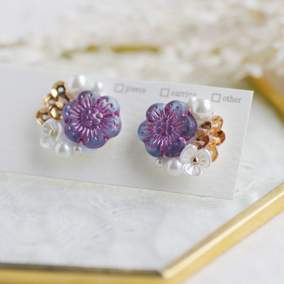 ☆558❤️ ぞう 象 チェコビーズ ピアス イヤリング ハンドメイド 毛深い