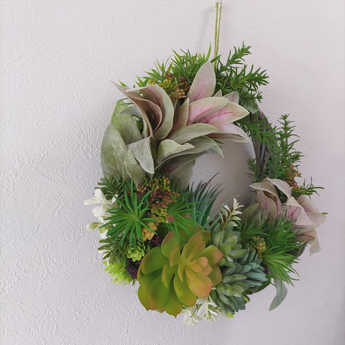 多肉植物 フェイクグリーン リース 玄関リース 造花 グリーンのある