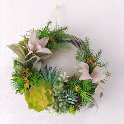 多肉植物 フェイクグリーン リース 玄関リース 造花 グリーンのある