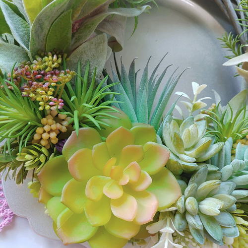 多肉植物 フェイクグリーン リース 玄関リース 造花 グリーンのある