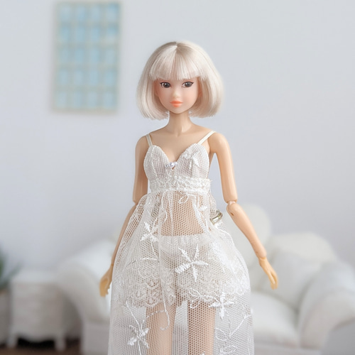 948【momokoDOLL アウトフィット】白のチュールレースのベビードールと