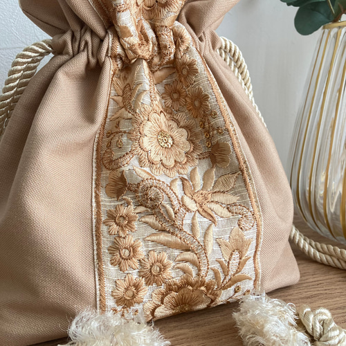 インド刺繍リボン　巾着ショルダーバッグ　オーダー品 インド刺繍リボン巾着ショルダーバッグ : Mefelia - 通販