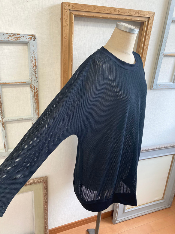 促銷價 ★ 透視網❤️ 網網蝙蝠袖束腰外衣 黑色（尺寸自由 L - LL） 第3張的照片
