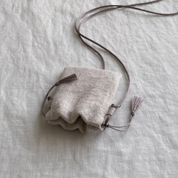 ミニ巾着 巾着 お守り袋 ポシェット / Flax / cord color：gray beige 2枚目の画像