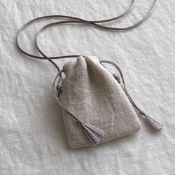 ミニ巾着 巾着 お守り袋 ポシェット / Flax / cord color：gray beige 1枚目の画像