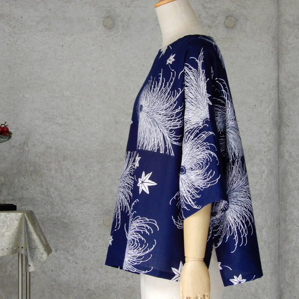 着物リメイク　浴衣のチュニックブラウス/フリーサイズ 　糸菊　 3枚目の画像