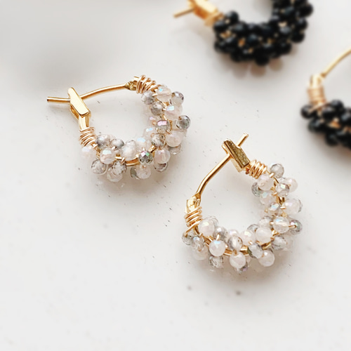 きらめく天然石 ちいさなつぶつぶ フープピアス イヤリング