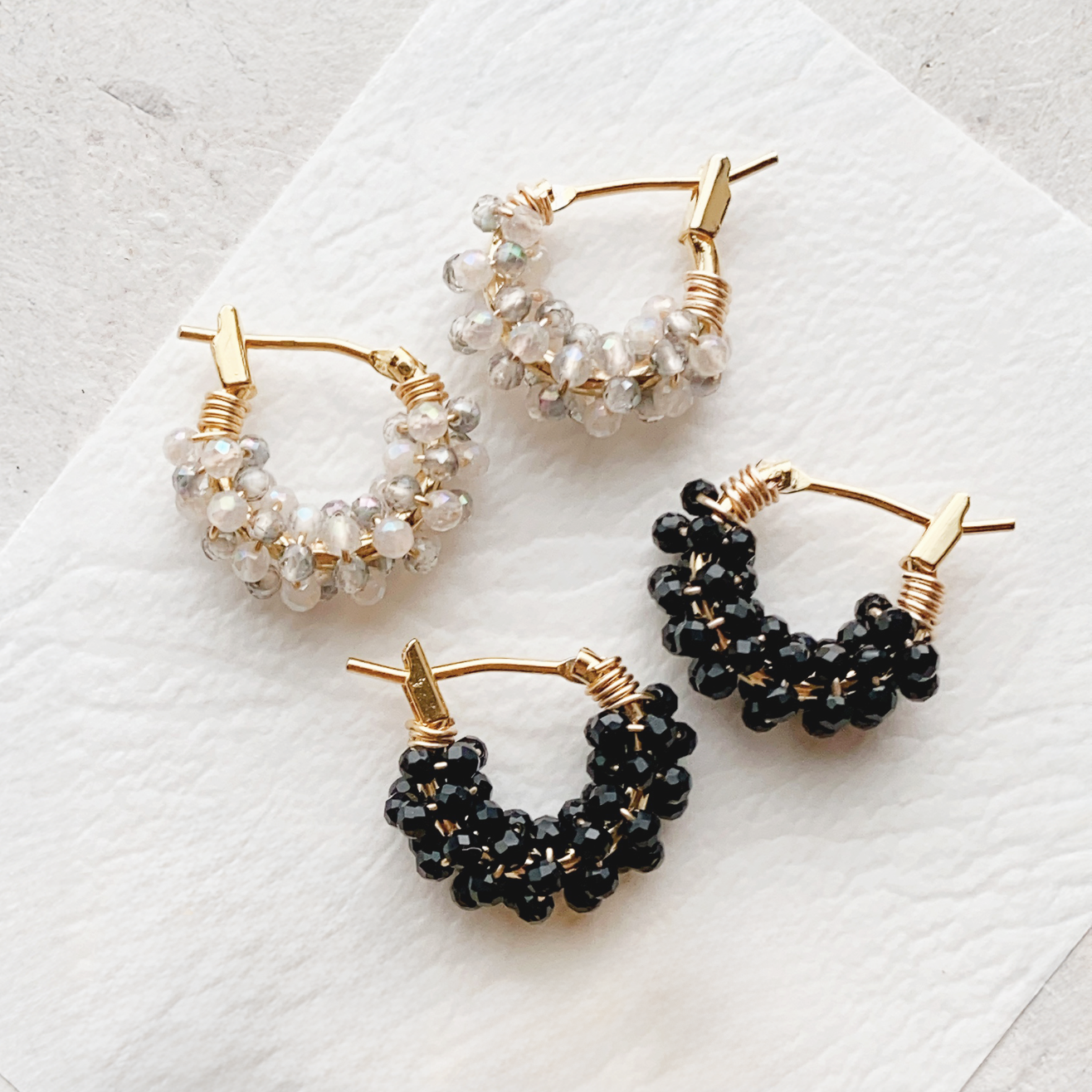 きらめく天然石 ちいさなつぶつぶ フープピアス イヤリング