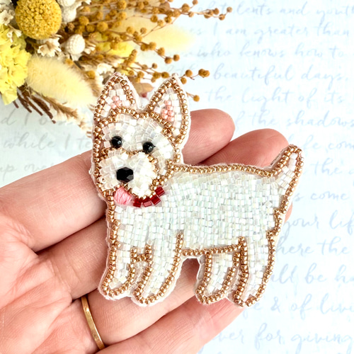 ビーズ刺繍のうちの子ブローチ＆バッグチャーム・ウエストハイランド